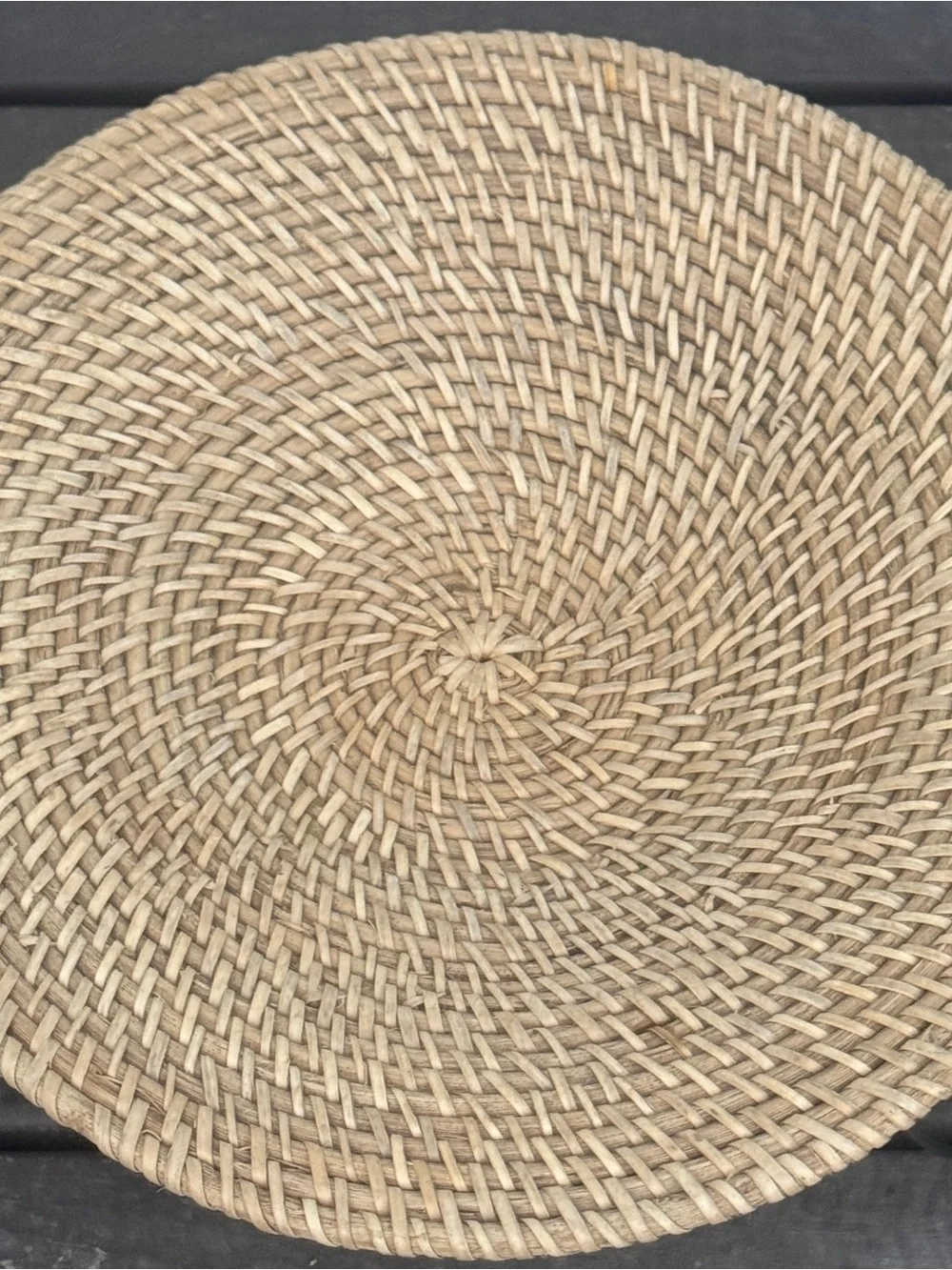 Woven Rustic Decorative Basket Tray in Natural Beige w/ Black Metal Legs